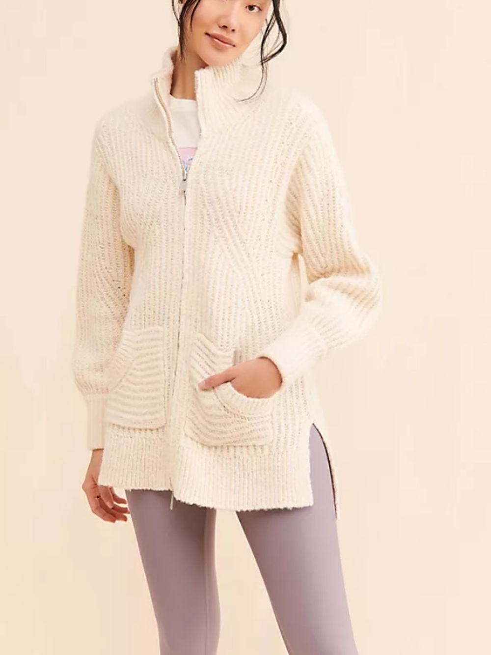 Anthropologie Pilcro Zip-Front Longline Wool Blend Cardigan
